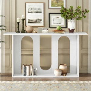 KIGFTSOD Modern and Curved Design Ash Veneer Console Table with Shelf, Suitable for Entryway, Hallway Living Room, Foyer, Corridor - 1 of 4