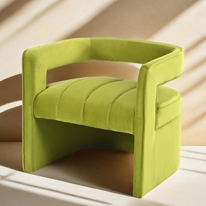 Sapphtopaz Modern Accent Chair Velvet Upholstered Low Chairs Curved Comfy Chair for Bedroom with Ribbed Detail Accent Chairs for Living Room - 1 of 4