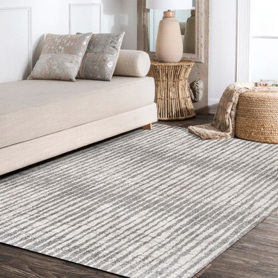 Skoura Striped Gray Synthetic 4' x 6' Easy-Care Area Rug