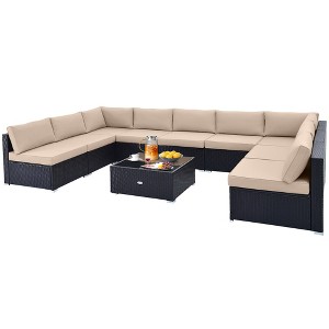 Tangkula 10PCS Rattan Furniture Set Outdoor Wicker Sofa Table Cushioned Seat Patio - 1 of 4