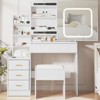 Vanity Desk with Mirror, Makeup Vanity Desk with Sliding Lighted Mirror, Power Outlet, Dressing Table with 4 Drawers, Storage Shelves & Stool - 3 of 4