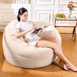 Hooseng Bean Bag Chair, 4FT Bean Bag with Velvet Cover, Giant Bean Bag Chairs  with Filler Adult, Bean Bag Sofa Filled with High-Density Sponge - 1 of 4