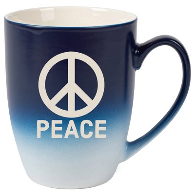 100 North Navy Blue and White Two Toned Ombre, 10 Ounce, Comfortably Fits Your Hands, Ceramic Tea Coffee Cup Mug, Peace Sign