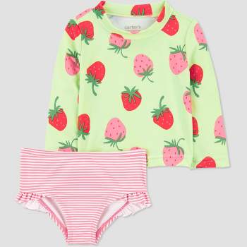Carter's Just One You®️ Baby Girls' Long Sleeve Strawberry Printed Rash Guard Set - Light Green/Pink