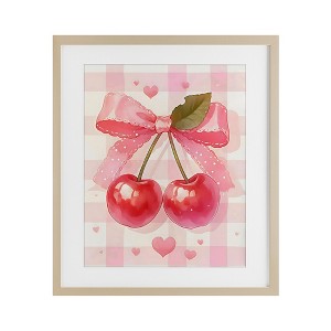 Stupell Industries Cherries On Pink Gingham Framed Print Under Glass Art - 1 of 4