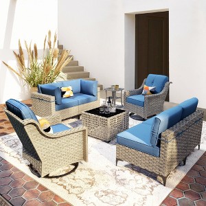 XIZZI 8PCS Furniture Set, Modular Sectional Sofa with Swivel Rocking Chairs and Side Table, Outside Coversation Set with Solar Coffee Table - 1 of 4