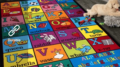 Multicolor Synthetic Alphabet Educational Kids Area Rug 3'3" x 4'7"