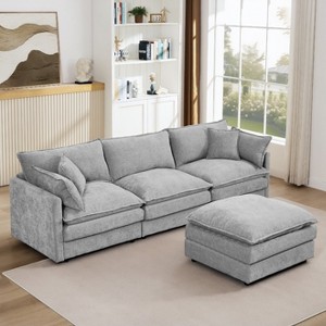 KWPZQEB 102" Modular Sectional Sofa, L Shaped Couch Set with Movable Ottoman, Chenille 3-Seater Cloud Couch with Throw Pillows for Living Room - 1 of 4