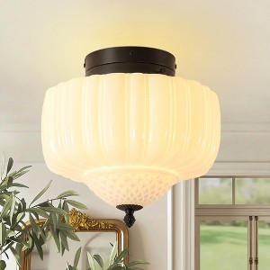 Rennnsan Jonathan 12.6 in. 1-Light Vintage Black Cone Dome Milky White Glass Flush Mount Light for Foyers, Bedrooms - 1 of 4