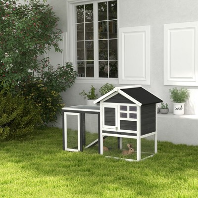 Grey Wooden Outdoor Rabbit Hutch with Enclosed Run