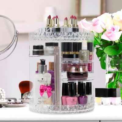 Clear Rotating Multi-Tier Cosmetic Organizer with Divided Slots