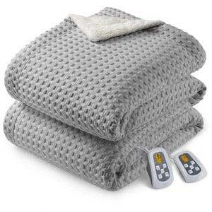 Heated Electric Throw Blanket, Waffle Electric Blanket with 6 Heat Settings & 4-Hour Auto-Off, Machine Washable, White - 1 of 4