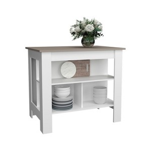 FONTOI Kitchen Island with 2 Door Cabinet and Three Drawers, 43.31" Kitchen Table with Spice Rack for Home, Black&Natural, 40.5"*35.4"*27.5" - 1 of 4