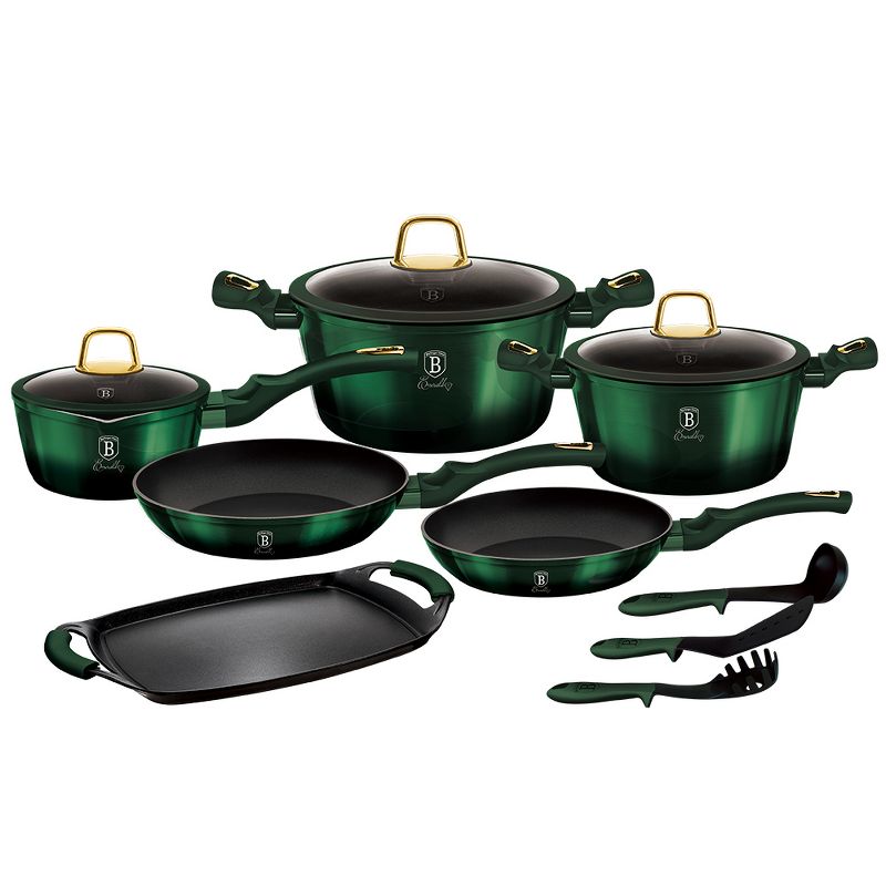 Berlinger Haus Cookware Set with Durable and Easy-To-Clean Pots and Pans, Heat Resistant Silicone Kitchen, Lead and PFOA Free (Emerald) 12-Piece, 2 of 8
