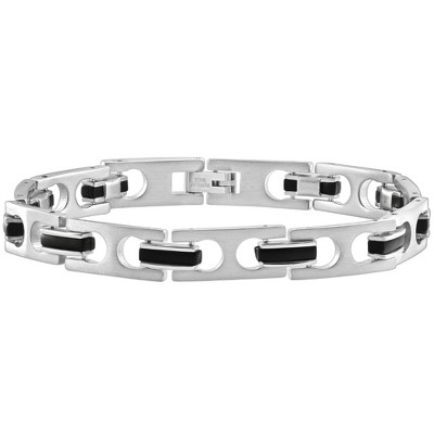 Pompeii3 Men's Two Tone Steel and Black  8.5" 8.5mm Bracelet
