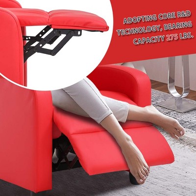 Red Faux Leather Recliner with Wood Frame