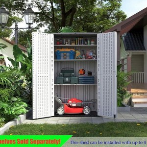 Maggift Outdoor Storage Shed, Vertical Tall Tool Shed with Five Shelves, Lockable Door for Patio, Backyard and Lawn, White, 50"*82"*29" - 1 of 4