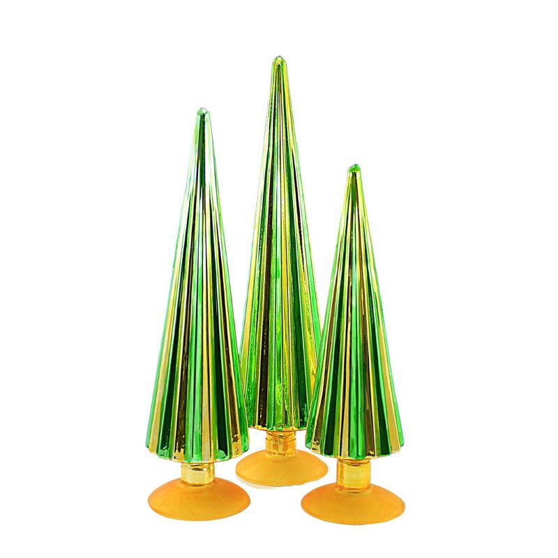 14.5 Inch Green/Gold Pleated Trees Christmas St Patrick’S Set/3 Village Decor Decorate Mantle Tree Sculptures, 1 of 4