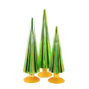14.5 Inch Green/Gold Pleated Trees Christmas St Patrick’S Set/3 Village Decor Decorate Mantle Tree Sculptures