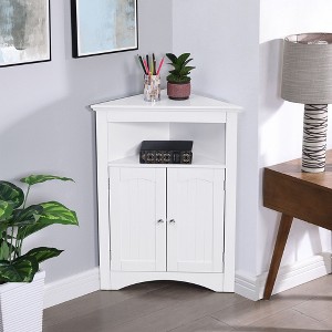 Okak Corner Cabinet, Freestanding Corner Cabinet with 2 Doors and 3 Shelves, Free Standing Cabinet for Kitchen, Living Room - 1 of 4