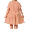 Agnes Orinda Women's Plus Size Gingham Vintage Plaid Round Neck Short Sleeve Tiered A-Line Midi Summer Dress - 4 of 4