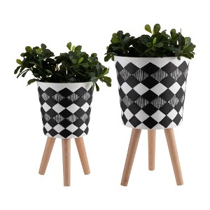 Maggift Planters Diamond Checkered Flower Pot with Wood Legs, Decorative Plant Pots for Living Room, Garden, Balcony, Home Decor, Black 19"*19"*19" - 1 of 4