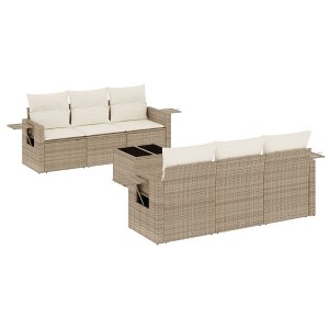 vidaXL 7 Piece Patio Sofa Set with Cushions Poly Rattan - Beige and Cream - 1 of 4