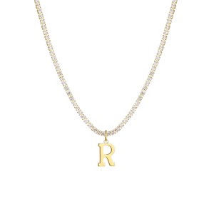 Adornia 14k Gold Plated Tennis Necklace with Initial Charm - 1 of 3