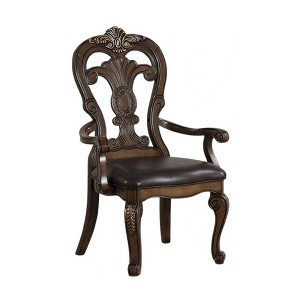 Royal Hampton Armchair Set of 2, Ornate Corbels, Dark Brown Wood, Faux Leather - 1 of 1