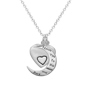 Bella Silver Sterling Silver Double Charm Crescent and Heart Necklace - Silver - 18 Inch - 1 of 2
