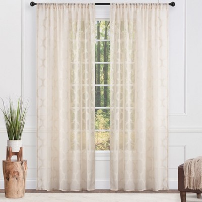 Beige Sheer Light-Filtering Polyester Rod Pocket Curtains, 52" x 63"