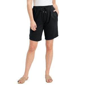June + Vie by Roaman's Women's Plus Size French Terry Shorts - 1 of 4