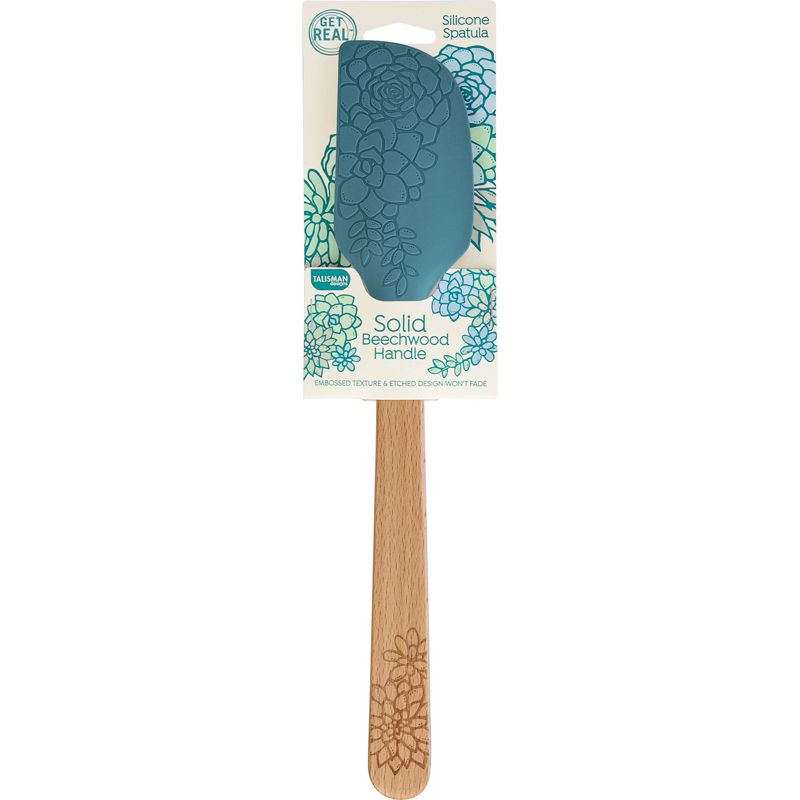 Talisman Designs Laser Etched Beechwood Large Silicone Spatula, Succulent Collection, Set of 1, 1 of 2