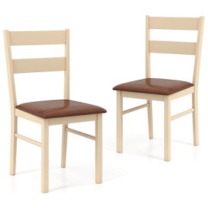 Costway Wooden dining chair set of 2/4 with rubber wood frame padded seat for kitchen - 1 of 4