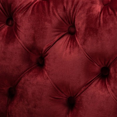 Avara Burgundy Velvet Button Tufted Bench Ottoman with Gold Legs