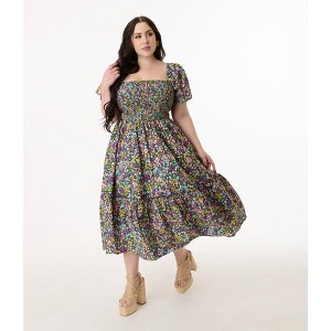Unique Vintage Women's Plus Smocked Bodice Midi Dress - 1 of 3