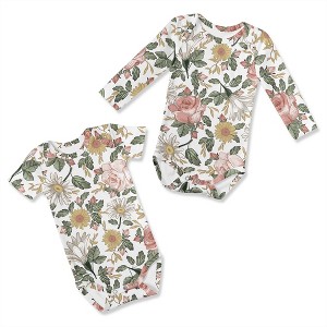 Sweet Jojo Designs Girl Baby Onesies - Set 6-12M Vintage Floral Pink Yellow and Green 2pc - 1 of 4