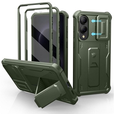 Dexnor for Samsung Galaxy S25 Edge Case with Upgraded Slide Camera Cover & 2 Front Frames & Built-in Screen Protector & Kickstand,Army