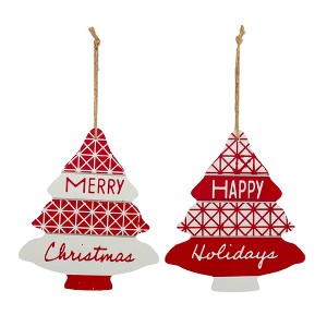 Christmas Tree Ornaments – 11.75"H Wood Sentiment, Rustic Red & White Holiday Messages (Set of 12) By Melrose - 1 of 3
