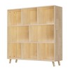 Okak Modern Pine Bookshelf with 8-Compartment, Bookcase with 3 Front-Facing Shelves and Natural Wood Base, Cube Storage for Living Room, Wood - 2 of 4