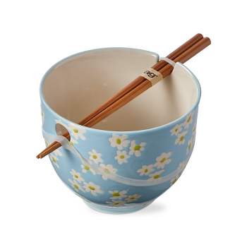 tagltd 16 oz. Blossom Stoneware Noodle Bowl with Bamboo Chop Sticks, 3.9L x 3.9W x 5.0H.