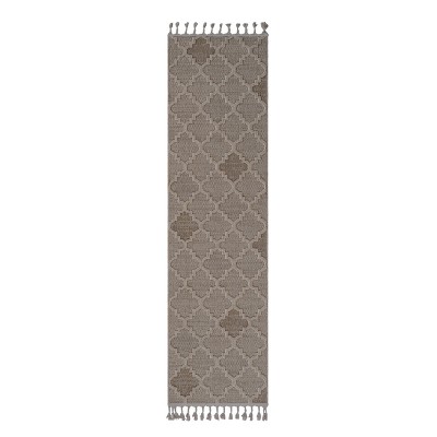 Vynxaria LOOM & LUXE 2x8 Indoor/Outdoor Area Rug - White/Grey Trellis Design