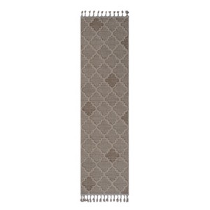 Vynxaria LOOM & LUXE 2x8 Indoor/Outdoor Area Rug - White/Grey Trellis Design - 1 of 4