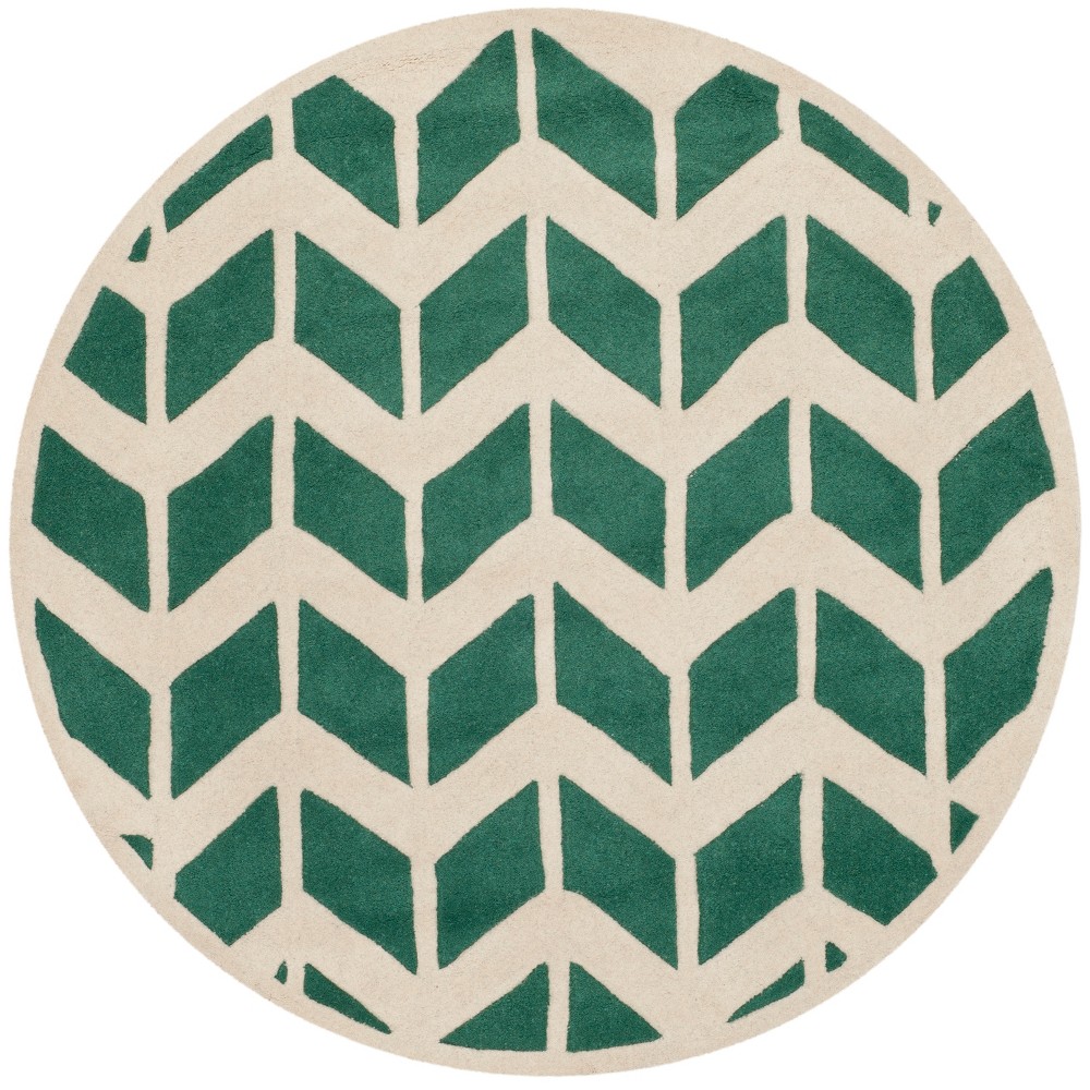 5' Chevron Round Area Rug Teal/Ivory - Safavieh