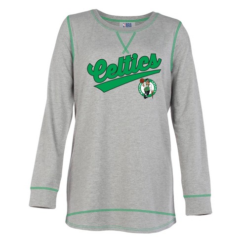 Nba Boston Celtics Women's Gray Long Sleeve Team Slugger Crew Neck