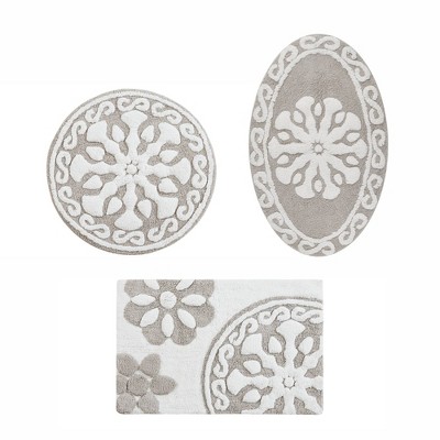 Gray Cotton Tufted Medallion Bath Rug Set