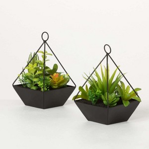 Sullivans Artificial Succulents In Pyramid Planters Set of 2, 9"H Green - 1 of 3