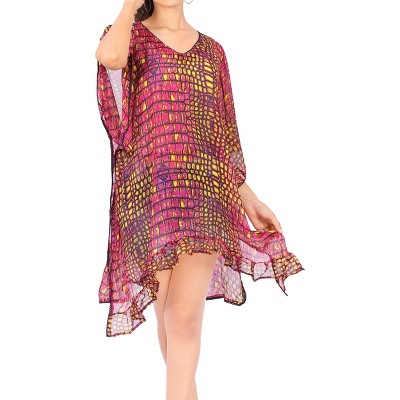 LA LEELA Women's Beachwear Summer Swim Beach Cover Ups for Swimwear Women Loose Flowy Swimsuit Coverups for Women Dress for Women S-M Pink, Abstract