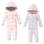 Hudson Baby Infant Girl Fleece Jumpsuits, Coveralls, and Playsuits 2pk, Gray Pink Snowflake