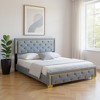 HomeRoots Gray Tufted Velvet Upholstered Queen Bed Frame - 2 of 4